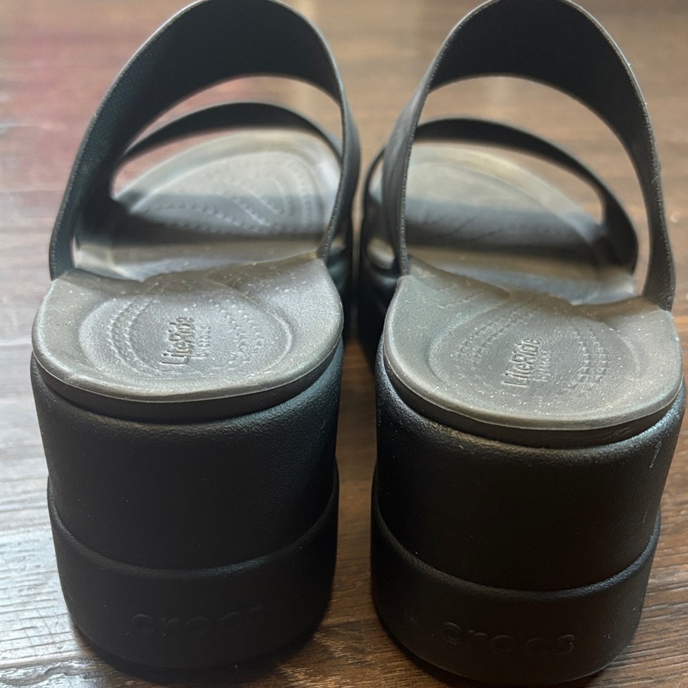 CROCS literide Brooklyn double strap mid wedge black womens size 7 - Picture 5 of 8